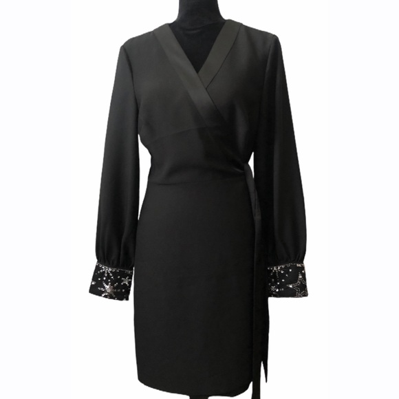 Long Sleeve Wrap Midi Dress 